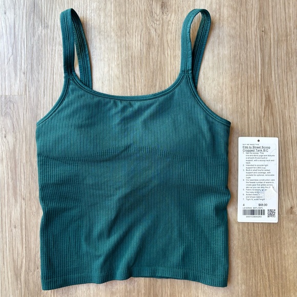NWT Lululemon ebb to street scoop-neck cropped tank top B/C cup sz. 4 storm teal - Picture 1 of 3